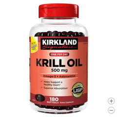 Viên uống dầu tôm Kirkland Signature Krill Oil 500mg 180 viên - Tăng cường sức khỏe tim mạch, omega-3 tự nhiên, hỗ trợ viêm khớp, tăng sức đề kháng