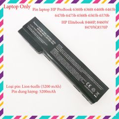 Pin Laptop Thay Thế HP EliteBook 8460P/8460W/8470W/8570P & ProBook 6360B/6460B - Dung Lượng 5200mAh, 10.8V, 6 Cell, Bảo Hành 12 Tháng