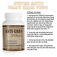 Viên uống cải thiện tóc bạc sớm Anti Gray Hair 7050 - Dưỡng chất phục hồi màu tóc tự nhiên, bảo vệ và làm mềm mượt tóc