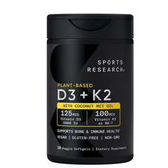 Viên Uống Bổ Sung Vitamin D3+K2 5000IU Plant-Based Sports Research - Hỗ Trợ Sức Khỏe Xương và Miễn Dịch Mỹ