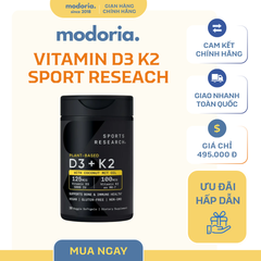 Viên Uống Bổ Sung Vitamin D3+K2 5000IU Plant-Based Sports Research - Hỗ Trợ Sức Khỏe Xương và Miễn Dịch Mỹ