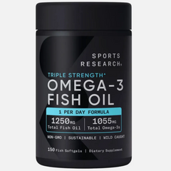 Viên Dầu Cá Omega-3 Triple Strength Sports Research 150 Viên - Bổ Sung EPA DHA Tinh Khiết, Dễ Uống, Hàng Mỹ