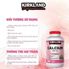 Viên uống Bổ sung Canxi Kirkland 600mg + Vitamin D3 - Hỗ trợ Xương và Răng Chắc Khỏe, Giảm Nguy Cơ Loãng Xương, Mỹ
