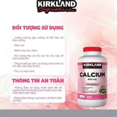 Viên uống Bổ sung Canxi Kirkland 600mg + Vitamin D3 - Hỗ trợ Xương và Răng Chắc Khỏe, Giảm Nguy Cơ Loãng Xương, Mỹ