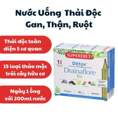 Nước Uống Detox Superdiet Drainaflore Bio Pháp - Thanh Lọc Gan, Thận, Ruột - Hộp 20 Ống Hữu Cơ 15ml