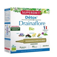 Nước Uống Detox Superdiet Drainaflore Bio Pháp - Thanh Lọc Gan, Thận, Ruột - Hộp 20 Ống Hữu Cơ 15ml