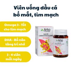 Viên uống dầu cá Omega 3 Arko Pharma Sante - Hỗ trợ tim mạch, trí não, sáng mắt, 40 năm uy tín tại Pháp