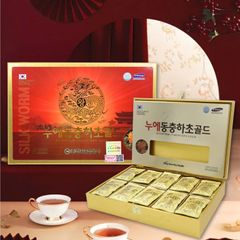 Nước Đông Trùng Hạ Thảo Gold King Hàn Quốc Hộp Gỗ Vàng 60 Gói - Tăng Cường Sinh Lực và Sức Khỏe cho Người Trung Niên