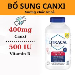 Viên Uống Bổ Sung Canxi Citracal Và Vitamin D3 - Hỗ Trợ Loãng Xương, Còi Xương, 280 Viên - Giúp Xương Khỏe Mạnh, Dễ Hấp Thụ