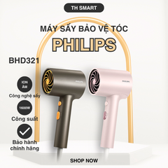 Máy Sấy Tóc PHILIPS BHD321/50 1600W - Công Nghệ Sấy Ion Âm, Bảo Vệ Tóc Khỏe Mạnh, Suôn Mượt, Mãu Hồng & Ghi Thời Trang