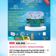 Tai Nghe Bluetooth Pro2 Hổ Vằn 1563E - Chống Ồn 40dB, BT 5.3, Âm Thanh Chất Lượng, Kết Nối Đa Thiết Bị, Pin 24 Giờ - Full Box