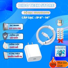 Bộ Sạc Nhanh PD 20W Cho iPhone 8-14PM - Sạc 0-50% Trong 30 Phút - Thiết Kế Nhỏ Gọn, Bảo Vệ Cáp Tặng Kèm