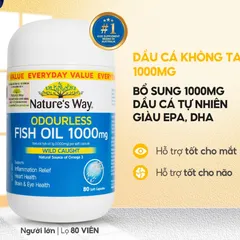 Viên uống dầu cá Nature's Way Odourless Fish Oil 1000mg 80 viên - Bổ sung EPA DHA hỗ trợ sức khỏe mắt và não bộ từ Úc