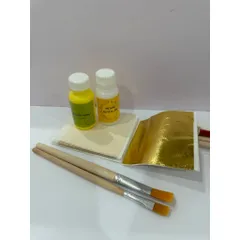Combo Dát Vàng B Gold Gốc Nước - 50 Lá Vàng Kèm Keo, Phủ & Chổi Dùng Cho Nghệ Thuật Gỗ, Dừa, Bưởi, Dưa Hấu