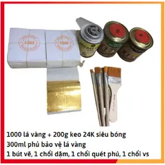 Combo Dát Vàng 1000 Lá Vàng A Gold 24K - Bộ Phụ Kiện Dán Vàng Cho Gỗ, Kim Loại, Nhựa, Trang Trí Đồ Thủ Công Mỹ Nghệ