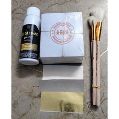 Bộ Combo Dát Vàng Gốc PU Siêu Rẻ - 500 Lá Vàng A Gold, 100ml Keo, Chổi & Bông Chà Vàng - Dụng Cụ Nghệ Thuật Tiện Lợi