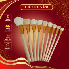Bộ 9 Chổi Dặm Vàng Lông Thỏ Cao Cấp - Chổi Dát Vàng Siêu Mềm Chất Lượng Từ Đài Loan, Sản Phẩm Trang Điểm Đặc Biệt