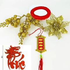 Combo Phụ Kiện Trang Trí Tết - Dừa, Dưa Hấu, Bưởi Vàng, Chữ Thư Pháp, Khánh Chúc Mừng Năm Mới (7 Chi Tiết)