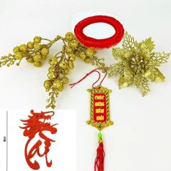 Combo Phụ Kiện Trang Trí Tết - Dừa, Dưa Hấu, Bưởi Vàng, Chữ Thư Pháp, Khánh Chúc Mừng Năm Mới (7 Chi Tiết)