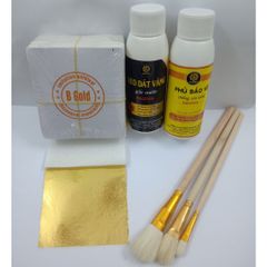 Combo 500 Lá Vàng Dát Vàng - Bộ Phụ Kiện 100ml Keo Dán & Phủ Bảo Vệ, Chổi Quét Dành Cho Nghệ Thuật Dát Vàng ốp Gỗ, Thạch Cao