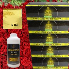 Combo Dát Vàng HACOWA - 5 Hộp Vàng Đài (12500 Lá) + 1kg Keo Gốc Nước Dùng Trang Trí Hoa Quả, Thạch Cao, Xi Măng, Giấy