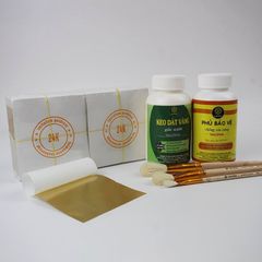 Bộ Combo Dát Vàng 1000 Lá Vàng với Keo Phủ Gốc Nước 200ml - Dùng cho Dừa, Bưởi, Dưa Hấu - Tặng 20g Bông Chà Bóng Vàng