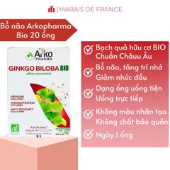 Tinh Chất Bạch Quả Arkopharma Ginkgo Biloba BIO - Hỗ Trợ Tăng Cường Trí Nhớ Dạng Ống Uống, Hộp 20 Ống, Xuất Xứ Pháp