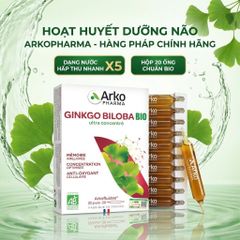 Tinh Chất Bạch Quả Arkopharma Ginkgo Biloba BIO - Hỗ Trợ Tăng Cường Trí Nhớ Dạng Ống Uống, Hộp 20 Ống, Xuất Xứ Pháp