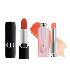 Set Son Dior Cao Cấp Rouge Dior Couture Velvet Finish 840 Rayonnante Đỏ Cam Đất + Addict Lip Glow Balm 004 Coral San Hô Chính Hãng