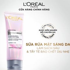 Sữa Rửa Mặt L'Oréal Glycolic-Bright 100ml - Làm Sáng Da, Giảm Xỉn Màu, Dưỡng Ẩm - Mỹ Phẩm Cao Cấp Từ Pháp