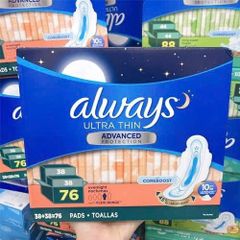 Băng Vệ Sinh Always Ultra Thin Advanced Protection 76 Miếng - Thiết Kế Siêu Mỏng, Thấm Hút Nhanh, Dành Cho Phụ Nữ Thoải Mái Hàng Ngày