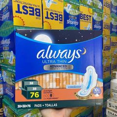 Băng Vệ Sinh Always Ultra Thin Advanced Protection 76 Miếng - Thiết Kế Siêu Mỏng, Thấm Hút Nhanh, Dành Cho Phụ Nữ Thoải Mái Hàng Ngày