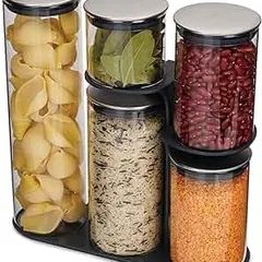 Bộ 5 Lọ Đựng Thực Phẩm Thủy Tinh Joseph Joseph Podium Inox - Giữ Thực Phẩm Tươi Mới, An Toàn và Chống Ẩm Mốc