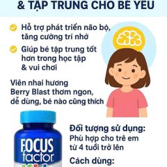 Vitamin bổ não Focus Factor Kids 150v - Tăng cường trí nhớ, tập trung cho trẻ - Hương berry tự nhiên, dễ nhai