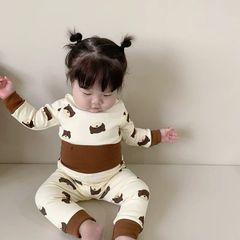 Bộ Đồ Dài Tay Cotton Cạp Cao Hình Gấu Dễ Thương Cho Bé - Thời Trang Dễ Thương Cho Bé Trai & Bé Gái, Mặc Đi Học Hay Đi Chơi