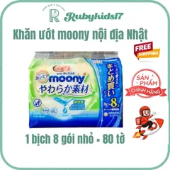 Khăn ướt Moony Nhật Bản Thùng 4 Bịch (32 Gói, 2.560 Tờ) - Mềm Mại, Không Mùi, An Toàn Cho Trẻ Sơ Sinh