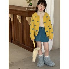 Áo Khoác Len Cardigan Ngắn Dáng Rộng Hình Trái Tim Kéo Khoá Princess Yuyu - Thời Trang Mùa Đông 2026 cho Bé gái