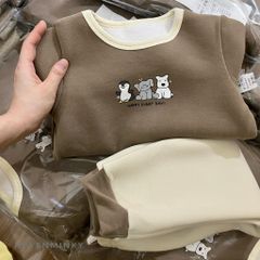 Bộ Đồ Ngủ Dài Tay Cổ Tròn Giữ Nhiệt Mịn Nhiều Họa Tiết Dễ Thương Cho Bé - Thời Trang Thu Đông Hàn Quốc Cho Trẻ Em