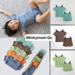 Bộ Cộc Tay Cotton Kẻ Minky Mom Mềm Mát Cho Bé - Thời Trang Đáng Yêu Chất Liệu Cao Cấp, Size 73-100