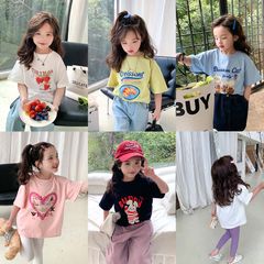 Áo Thun Ngắn Tay Dễ Thương Cho Bé Gái AmbbKids - Họa Tiết Cartoon Hàn Quốc, Chất Liệu Cotton Mềm Mịn, Đủ Size 90-150