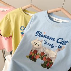 Áo Thun Ngắn Tay Dễ Thương Cho Bé Gái AmbbKids - Họa Tiết Cartoon Hàn Quốc, Chất Liệu Cotton Mềm Mịn, Đủ Size 90-150