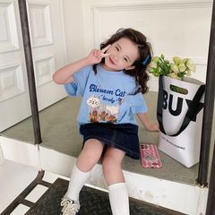 Áo Thun Ngắn Tay Dễ Thương Cho Bé Gái AmbbKids - Họa Tiết Cartoon Hàn Quốc, Chất Liệu Cotton Mềm Mịn, Đủ Size 90-150