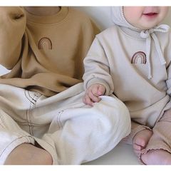 Áo Nỉ Mùa Đông Cho Bé Hợp Thời Trang Phiên bản Hàn Quốc Đơn Giản Thêu Cầu Vồng, Mẫu Áo Nỉ Lông Cừu Rộng Rãi Cho Bé