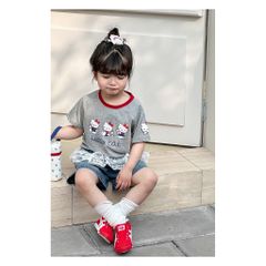 Bộ Đồ Bé Gái Hello Cat Dễ Thương - Áo Thun Tay Ngắn & Quần Jeans Ngắn Phối Ren Xinh Xắn từ 2-8 Tuổi