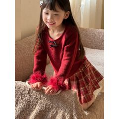 Chân Váy Dạ Kẻ Caro Đỏ Xếp Ly Dáng Ngắn Chữ A Có Quần Bảo Hộ Cho Bé Gái - Thời Trang Hàng Quảng Châu Thu Đông 2026