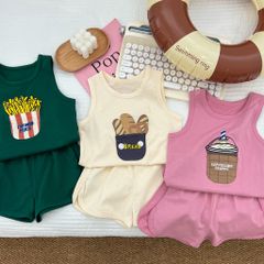Bộ Ba Lỗ Hình Bánh Mì, Khoai Tây Chiên, Capuchino Dễ Thương Cho Bé - Thời Trang Hàn Quốc Chất Cotton Thoáng Mát