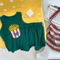 Bộ Ba Lỗ Hình Bánh Mì, Khoai Tây Chiên, Capuchino Dễ Thương Cho Bé - Thời Trang Hàn Quốc Chất Cotton Thoáng Mát