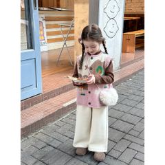 Ambbkids 2024-Áo Len Gile Dệt Kim Bức Tranh Ngọt Ngào Cho Bé Gái Phong Cách Thu Đông Hàn Quốc 2024