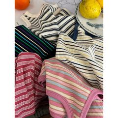 Áo Ba Lỗ Thun Cotton Kẻ Ngang Hàn Quốc Cho Bé Gái - Phong Cách Thời Thượng 2-8 Tuổi Hàng Ambbkids