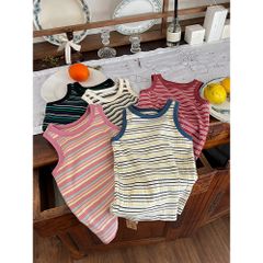 Áo Ba Lỗ Thun Cotton Kẻ Ngang Hàn Quốc Cho Bé Gái - Phong Cách Thời Thượng 2-8 Tuổi Hàng Ambbkids